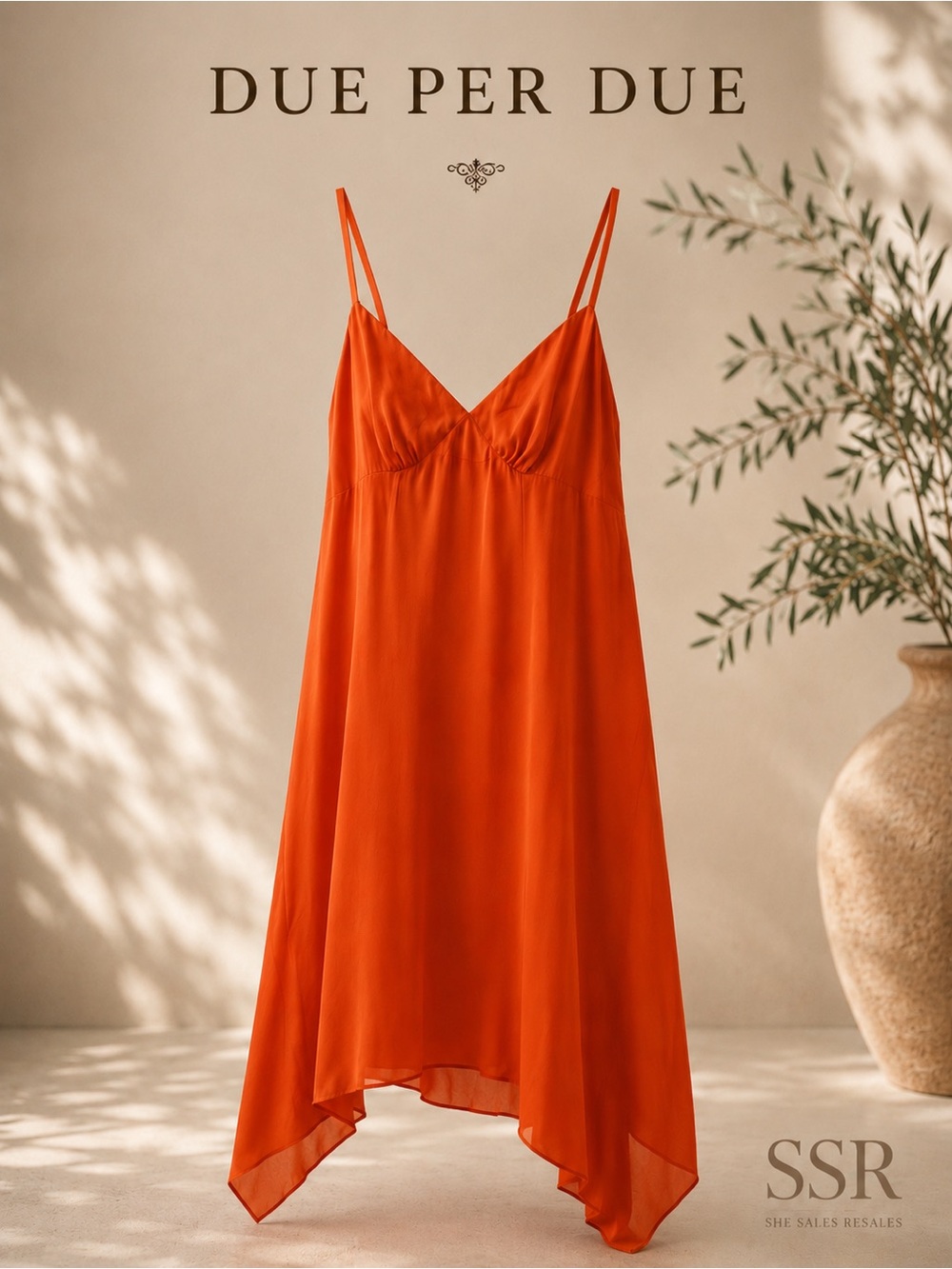 Due Per Due Adobe Orange Asymmetrical Silk  Slip Dress NWT Size 10 Asymmetrical